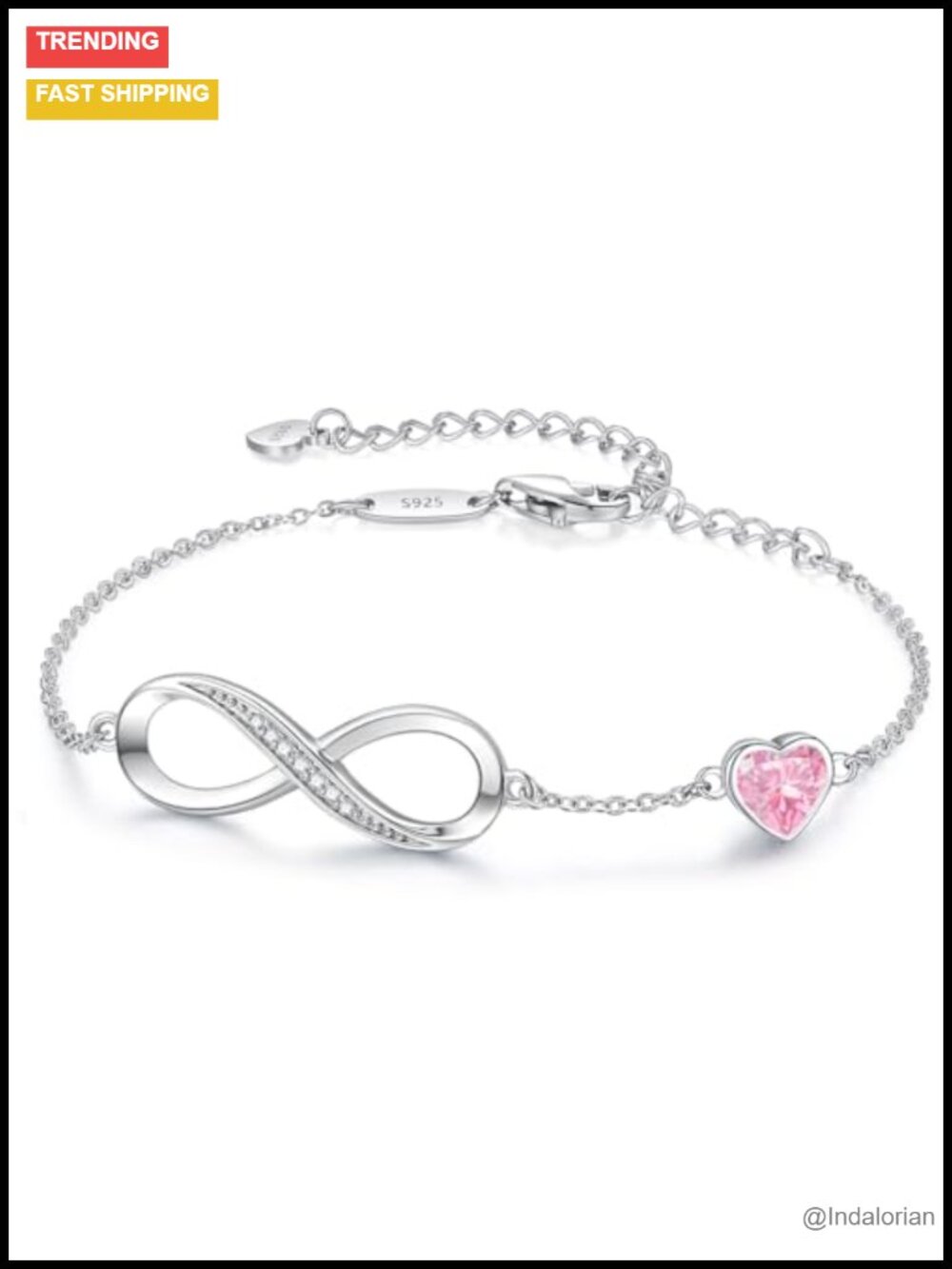 925 Sterling Silver Infinity Heart Bracelet Crystal Adjustable Gift for Women